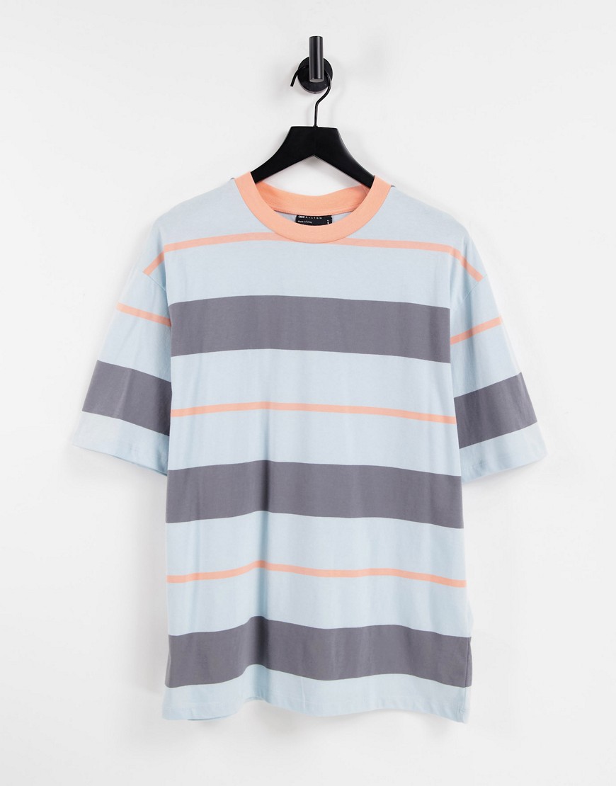 ASOS DESIGN oversized t-shirt in variagated stripe in washed blue and coral-Blues