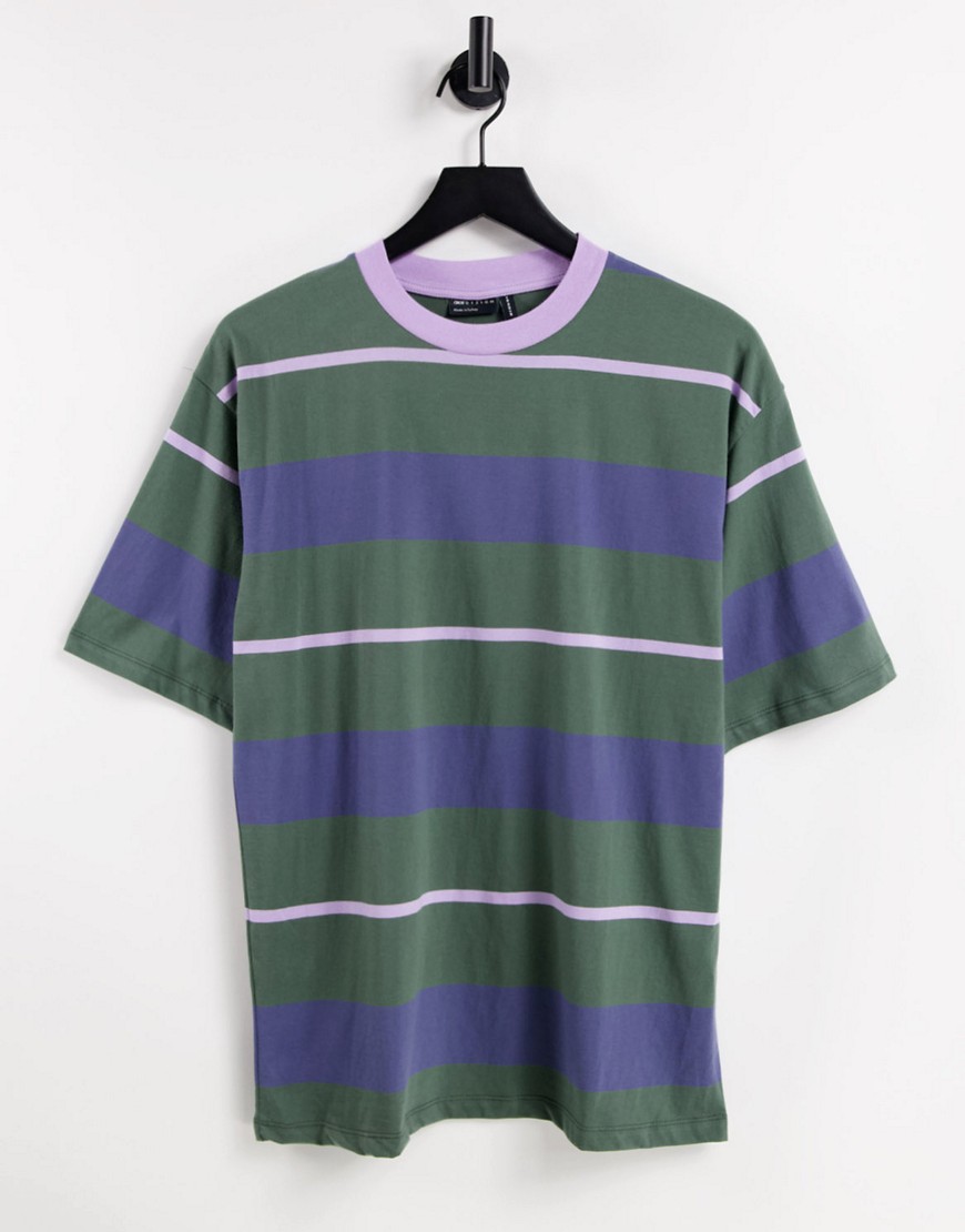 ASOS DESIGN oversized T-shirt in variegated stripe in washed green