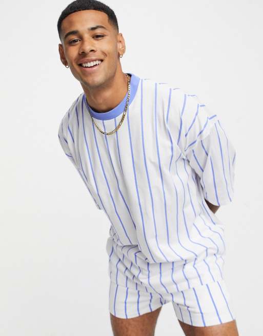 ASOS DESIGN oversized t-shirt in vertical stripe with contrast neck