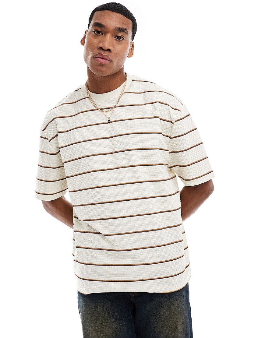 ASOS DESIGN oversized t-shirt in waffle with stripe-Multi