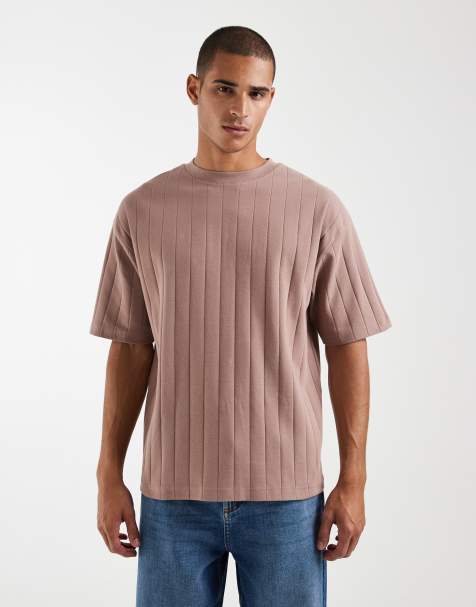 ASOS DESIGN oversized t-shirt in warm brown wide rib knit - view 1