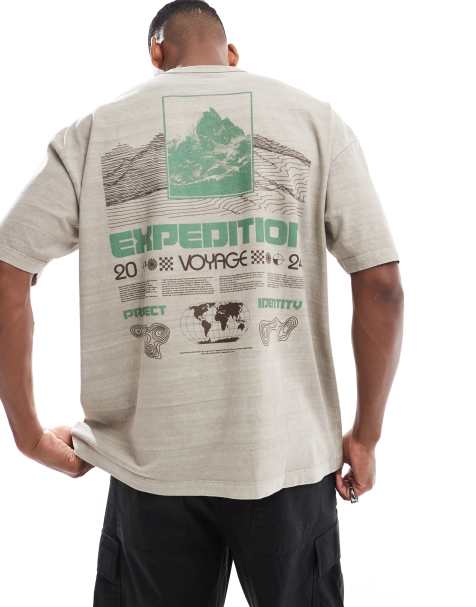ASOS DESIGN oversized t-shirt in washed beige with outdoor back print - view 1