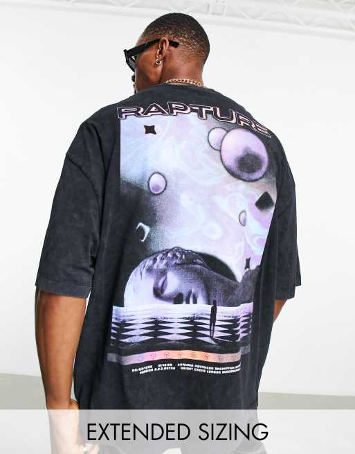 ASOS DESIGN oversized t-shirt in washed black with  chest print