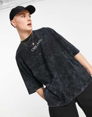 ASOS DESIGN oversized t-shirt in washed black with Chicago city print ...