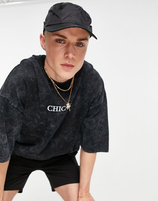 ASOS DESIGN oversized T-shirt with chicago print in black