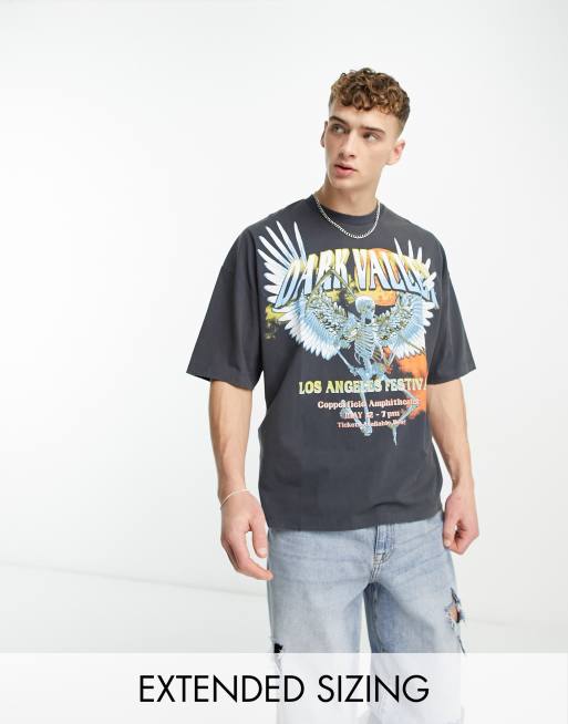 ASOS Design Oversized Washed T-Shirt with Back Print in Black