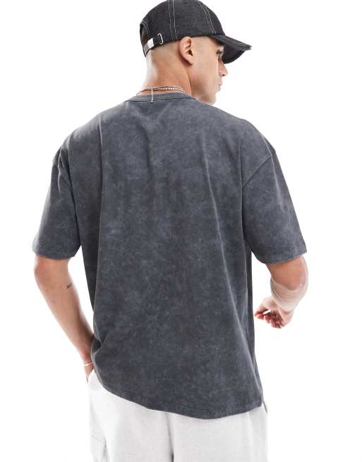ASOS DESIGN oversized t-shirt in washed black with gothic chest print, 4 of 4