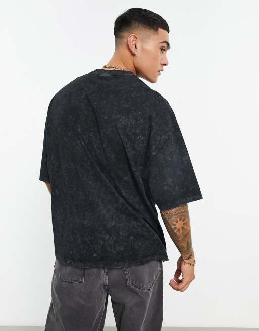 ASOS DESIGN oversized t-shirt in washed black with gothic lips back print