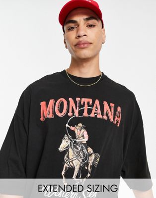 ASOS DESIGN oversized t-shirt in washed black with retro cowboy front print