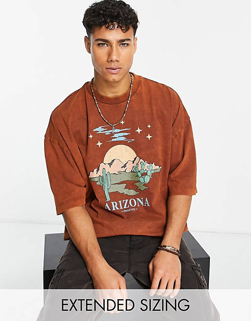 ASOS DESIGN oversized t-shirt in washed brown with Arizona front print |  ASOS