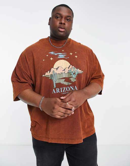 ASOS DESIGN oversized t-shirt in washed brown with Arizona front print