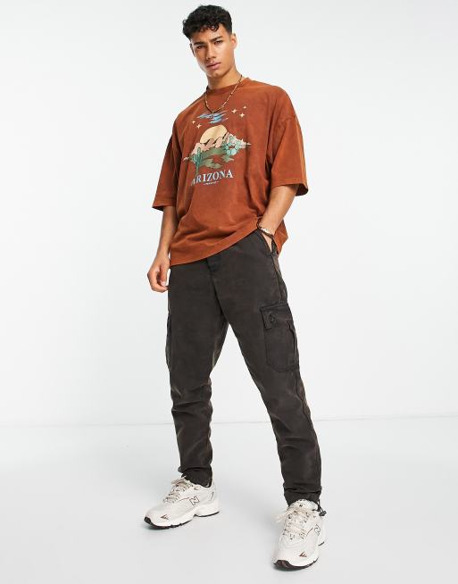 ASOS DESIGN oversized t-shirt in washed brown with Arizona front print