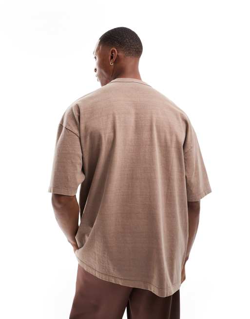 ASOS DESIGN oversized t-shirt in washed brown with street back print, 3 of 4
