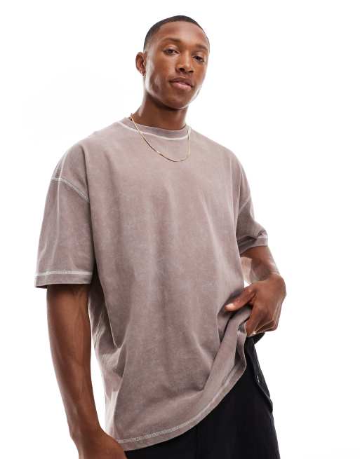 ASOS DESIGN oversized t-shirt in washed brown with street back print, 2 of 4