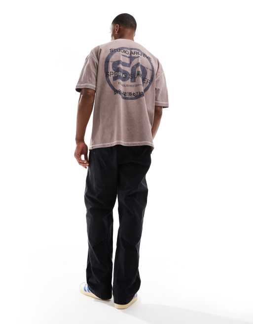 ASOS DESIGN oversized t-shirt in washed brown with street back print, 4 of 4