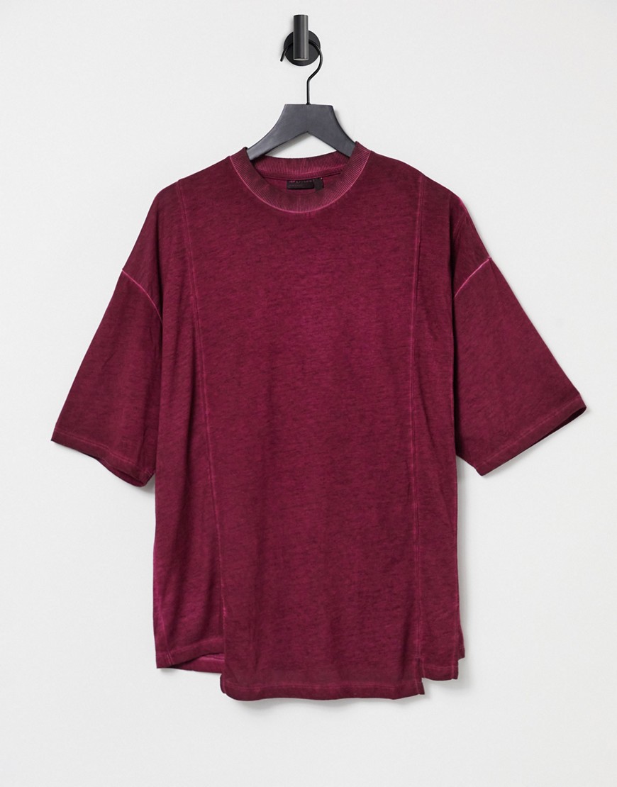 ASOS DESIGN oversized T-shirt in washed burgundy-Red