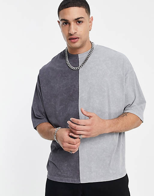 Men oversized t-shirt in washed colour block with back print 