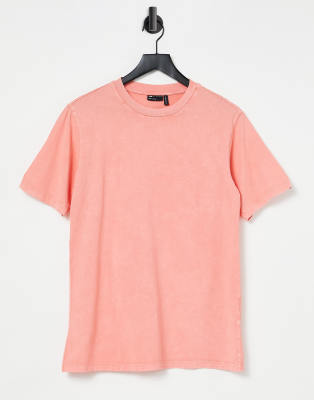 Asos Design Oversized T-shirt With Exposed Seams In Washed Coral-pink In Pink