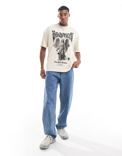 ASOS DESIGN oversized t-shirt in washed gray with grunge back print, 4 of 4
