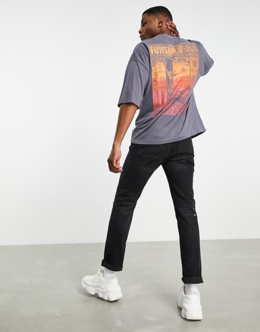 ASOS DESIGN oversized t shirt in washed gray with ombre back print