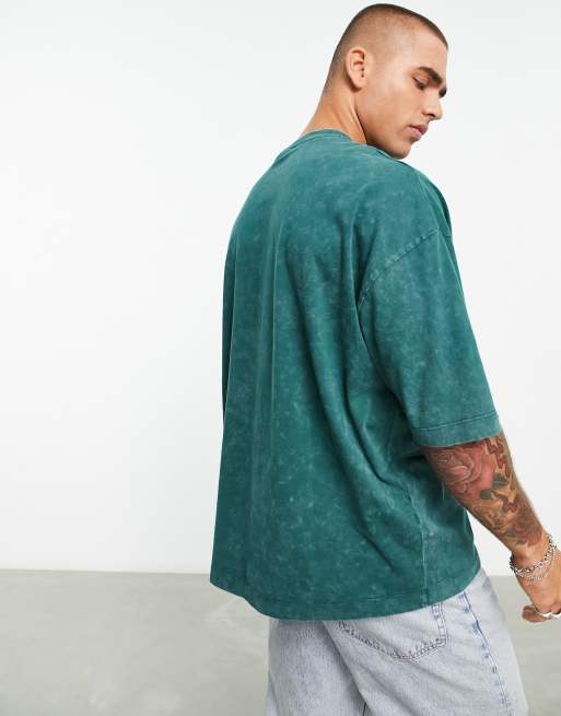 ASOS DESIGN oversized t-shirt in green colour block with Oakland city print  in scuba