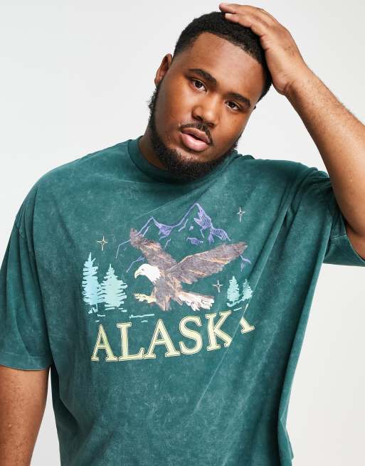 ASOS DESIGN oversized t shirt in washed green with vintage Alaska