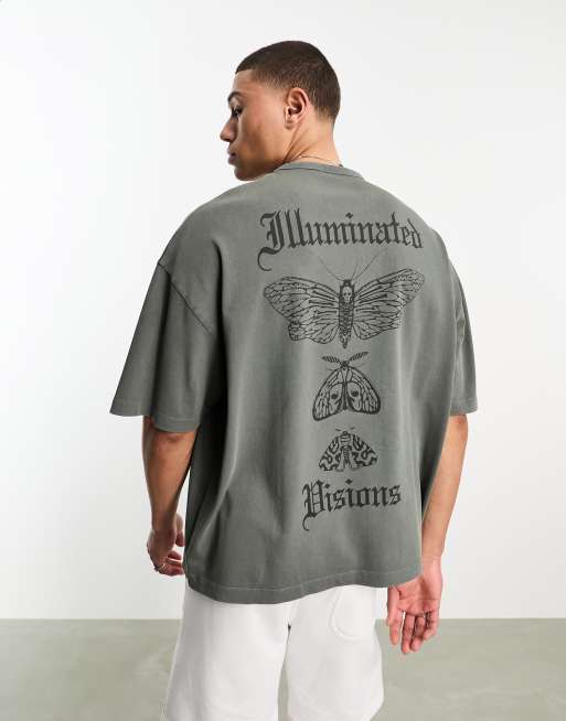 ASOS DESIGN oversized t-shirt in washed grey with butterfly back print