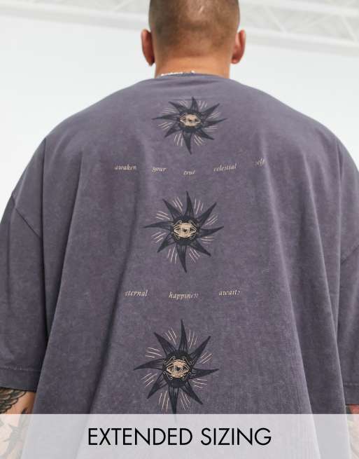 ASOS DESIGN oversized t-shirt in washed grey with celestial sun