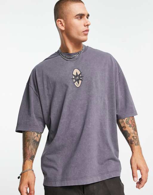 ASOS DESIGN oversized t-shirt in washed grey with celestial sun