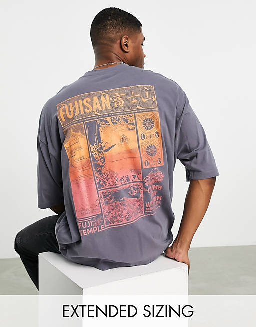 Men oversized t-shirt in washed grey with ombre back print 