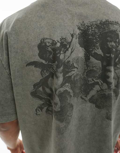 ASOS DESIGN oversized t-shirt in washed grey with renaissance back print, 4 of 4