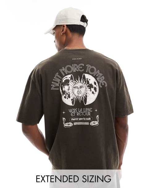 ASOS DESIGN oversized t-shirt in washed khaki with celestial back print - view 1