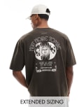 [ASOS DESIGN] ASOS DESIGN oversized t-shirt in washed khaki with celestial back print-Green XS KHAKI