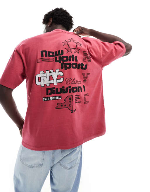 ASOS DESIGN oversized t-shirt in washed red with athletic back print