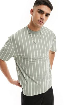 ASOS DESIGN oversized t-shirt in white and green stripe