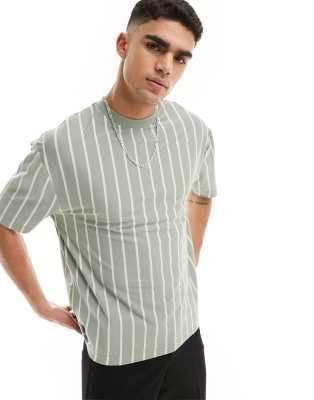 ASOS DESIGN oversized T-shirt in white and green stripe