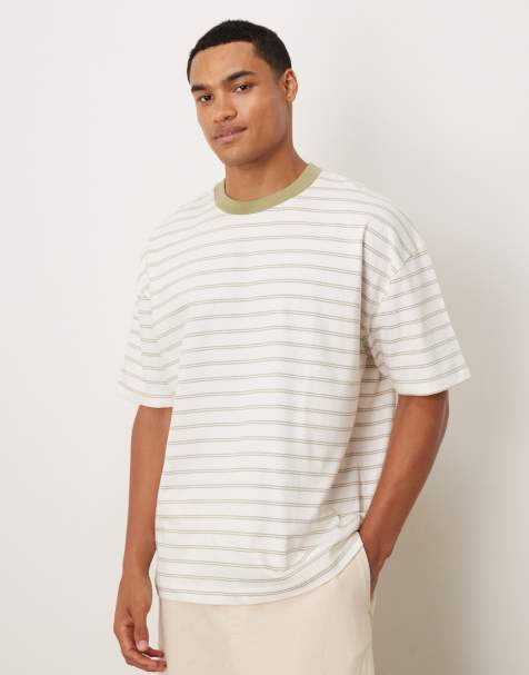 ASOS DESIGN oversized T-shirt in white and green stripe - view 1