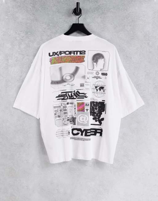 ASOS DESIGN oversized t-shirt in white cotton blend with graphic back print - WHITE