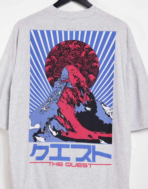 ASOS DESIGN oversized t-shirt in white marl with back mountain print, 4 of 4