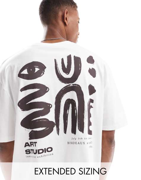 ASOS DESIGN oversized t-shirt in white with abstract art back print - view 1