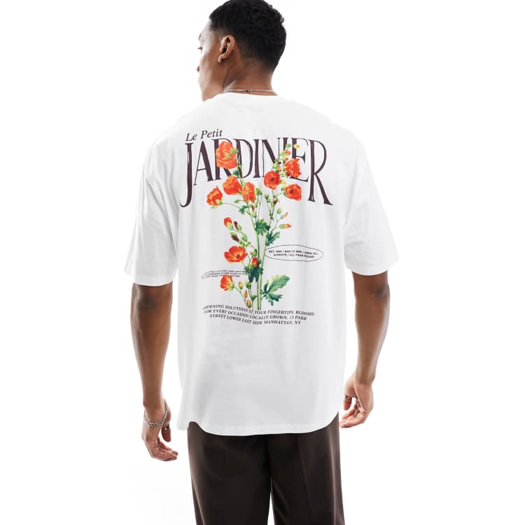 ASOS DESIGN oversized t-shirt in white with back floral