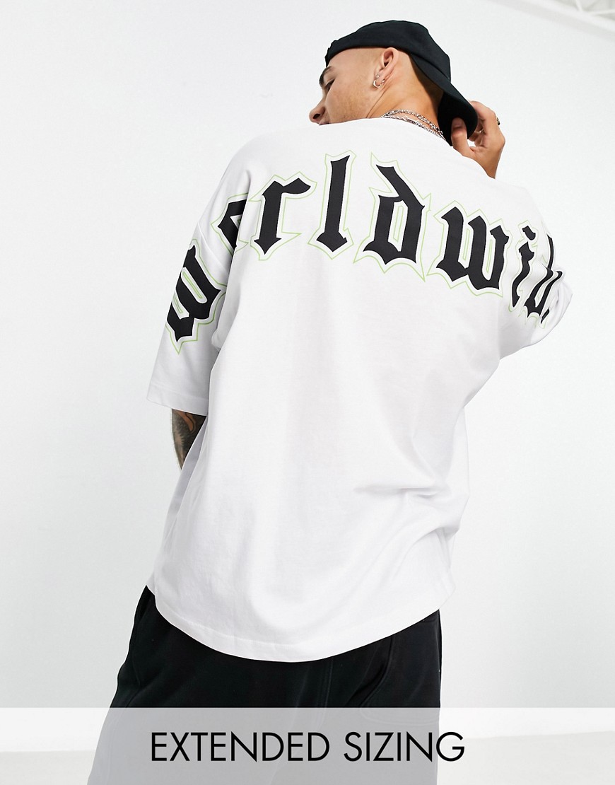 ASOS DESIGN oversized t-shirt in white with back 'Worldwide' text print