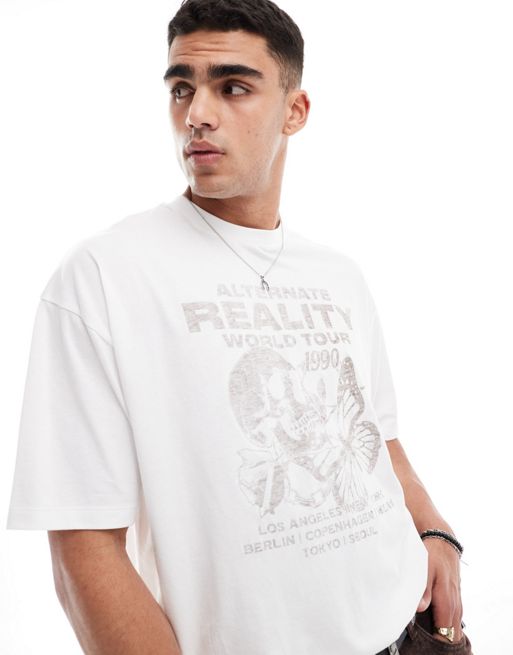 FhyzicsShops DESIGN oversized t-shirt in white with band front print