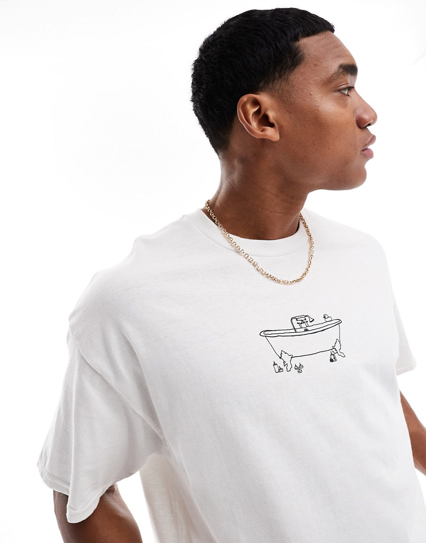 ASOS DESIGN oversized t-shirt in white with bath tub chest print