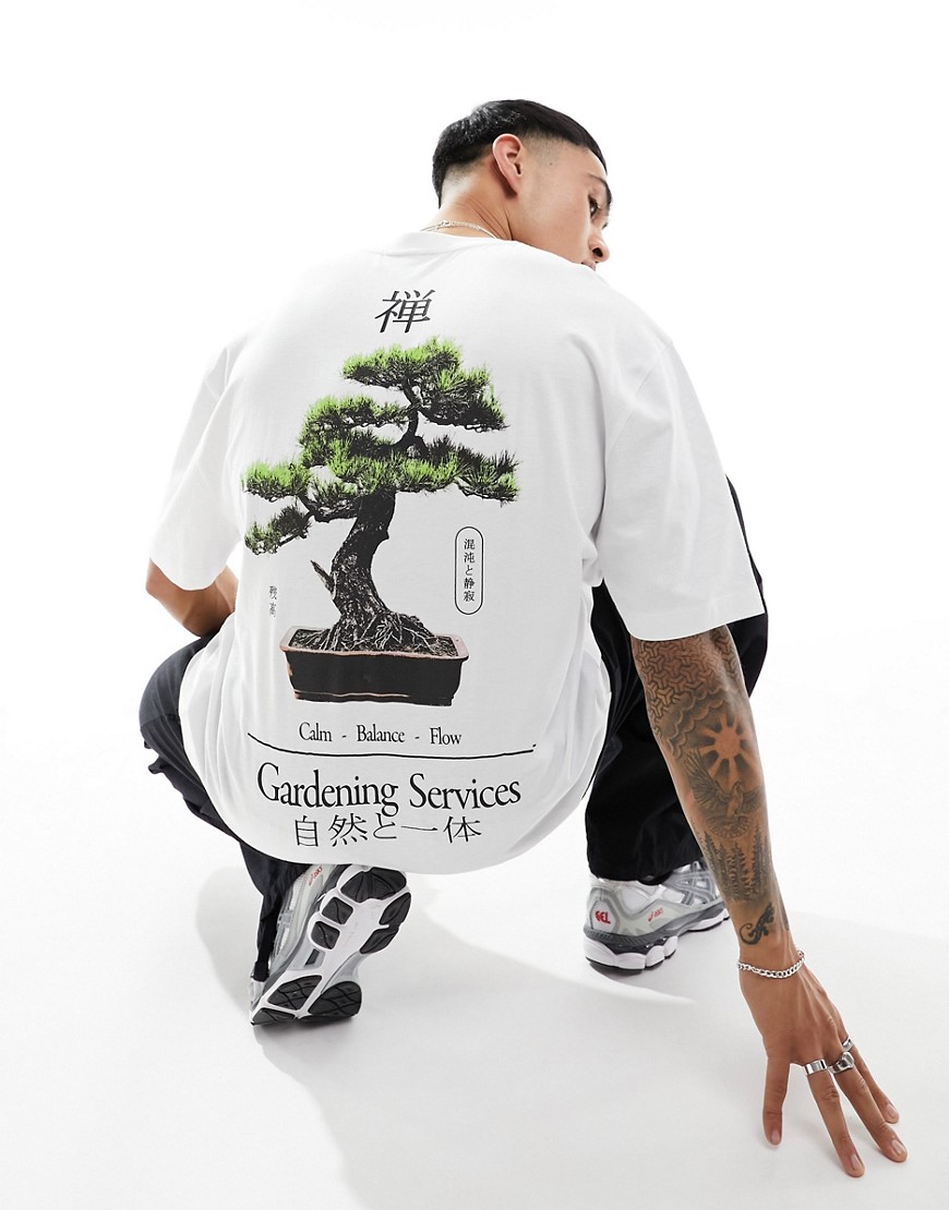 ASOS DESIGN oversized t-shirt in white with bonsai tree back print