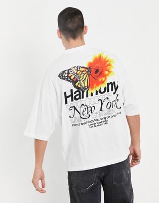 ASOS DESIGN oversized t-shirt in white with butterfly front & back print