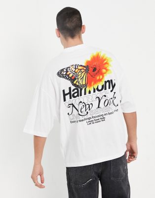 ASOS DESIGN oversized t-shirt in white with butterfly front & back print