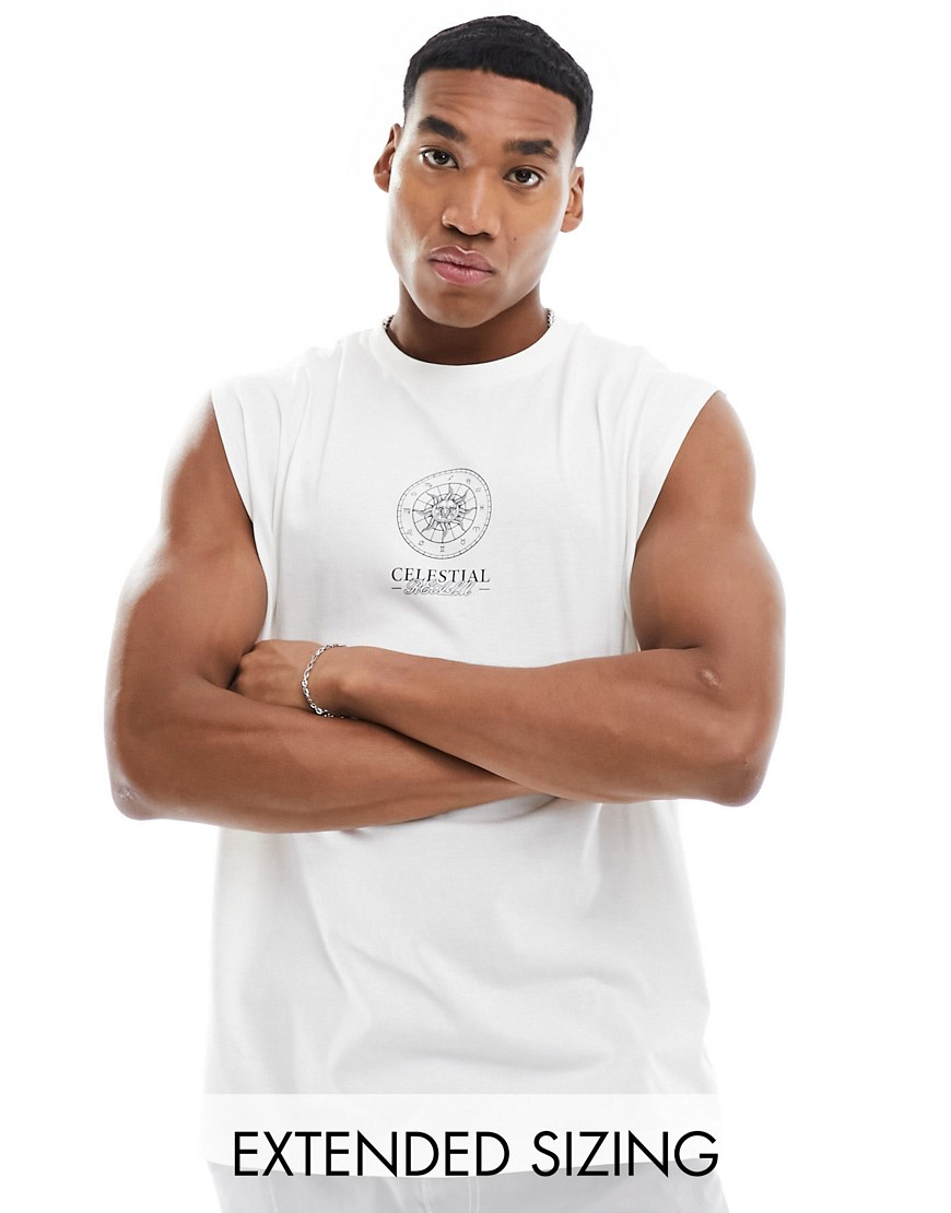 ASOS DESIGN oversized t-shirt in white with chest celestial print-Neutral