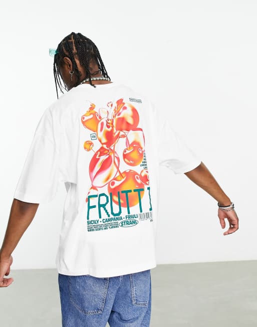 ASOS DESIGN oversized t-shirt in white with digital fruit back