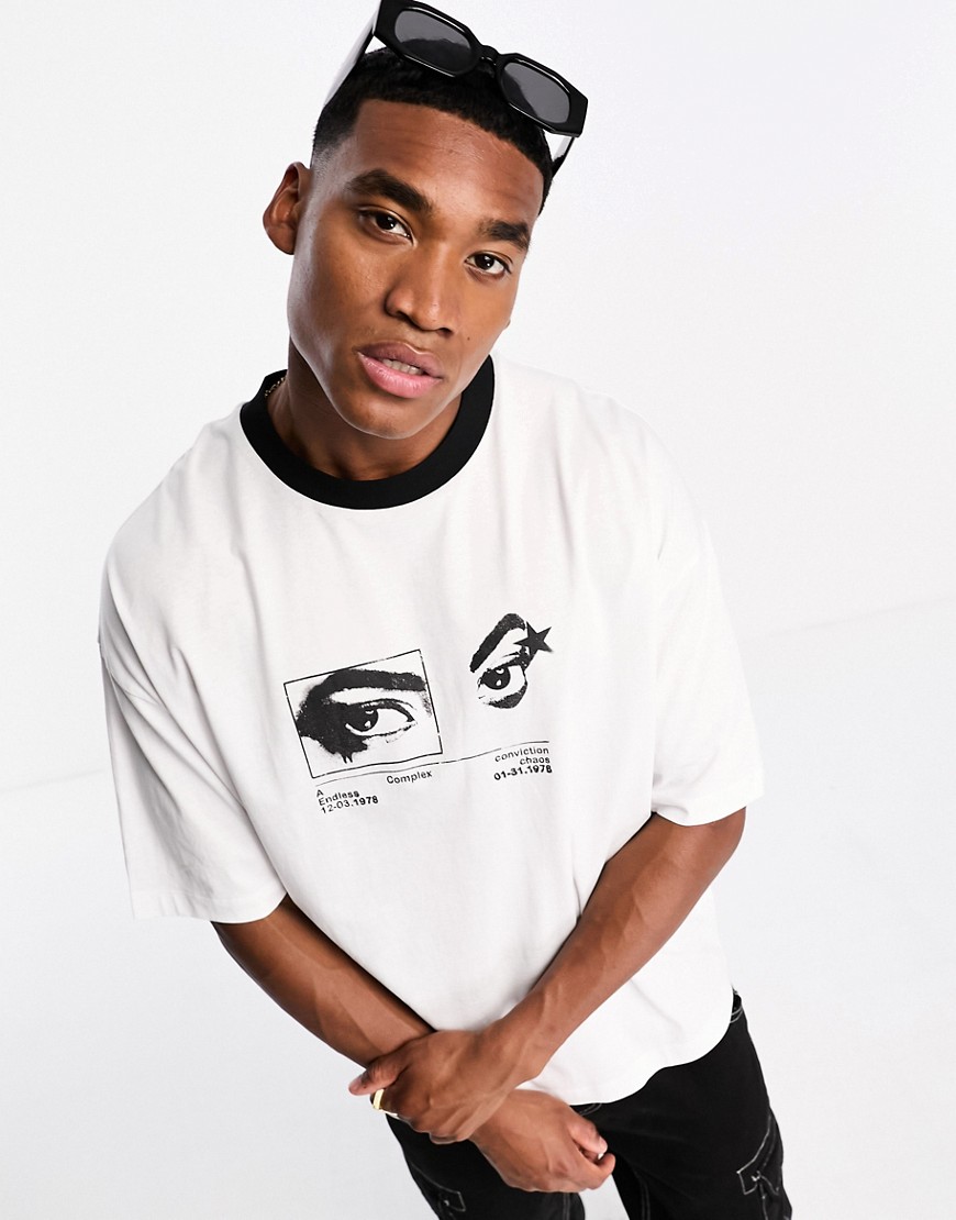ASOS DESIGN oversized t-shirt in white with eyes chest print